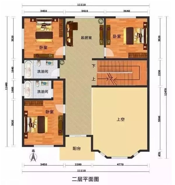 一棟浪漫法式輕鋼別墅設(shè)計案例(圖3) 睿婕輕鋼別墅二層平面圖