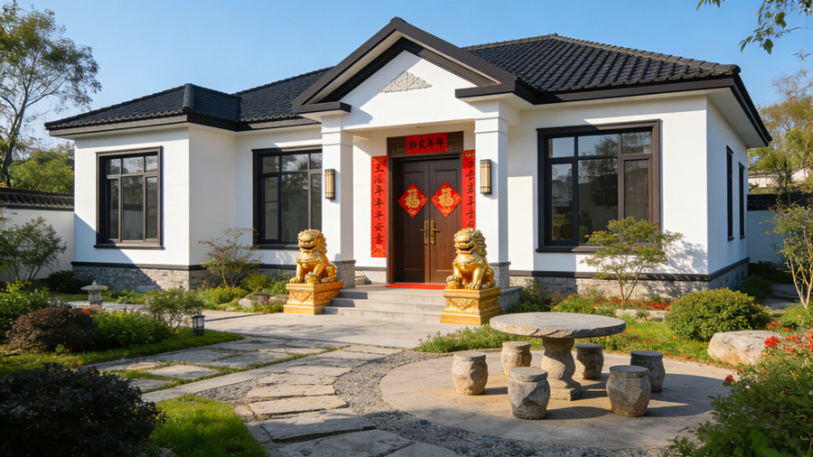 漢良輕鋼別墅公司設計的中式風格的輕鋼別墅外觀效果圖
